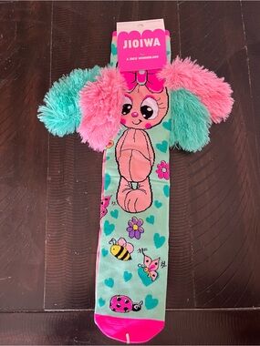 Jioiwa Kids Plush Ear Character Knee-High Socks - Teal & Pink